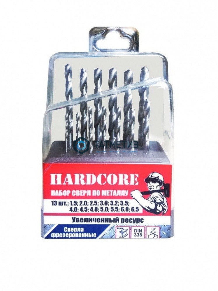 Набор сверл по металлу, 1,5-6,5 мм (шаг 0,5мм, +3,2мм, 4.8мм), 13 шт, "Hardcore" |  «ТАТМЕТИЗ» Набор сверл по металлу, 1,5-6,5 мм (шаг 0,5мм, +3,2мм, 4.8мм), 13 шт, "Hardcore" -  магазин «ТАТМЕТИЗ»