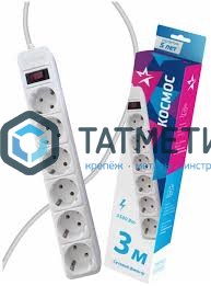 Удлинитель бытовой 6х3м С/З, 16А, IP20, 3.5кВт, БЕЛЫЙ, КОСМОС -  магазин «ТАТМЕТИЗ»