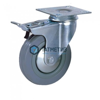 Колесо поворотное с площадкой и тормозом серая резина d 125 мм |  «ТАТМЕТИЗ» Колесо поворотное с площадкой и тормозом серая резина d 125 мм -  магазин крепежа «ТАТМЕТИЗ»