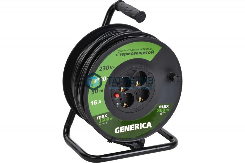 Удлинитель на кат. 4х50м с/з, 16А IP20 УК50 2P+PE 3х1.5 термозащита GENERICA IEK Удлинитель на кат. 4х50м с/з, 16А IP20 УК50 2P+PE 3х1.5 термозащита GENERICA IEK